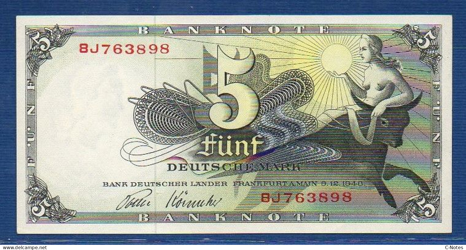 FEDERAL REPUBLIC OF GERMANY - P.13i – 5 Deutsche Mark 1948 UNC, S/n BJ763898 - 5 Deutsche Mark