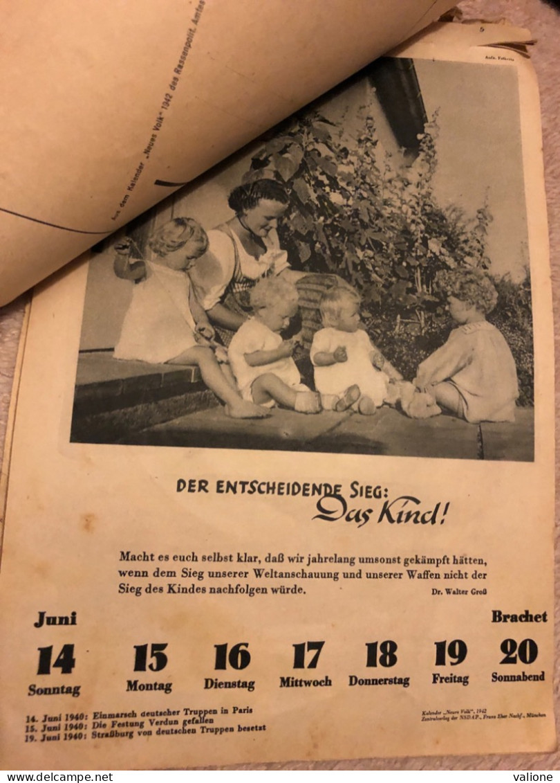 Calendrier Ww2 1942 Propagande Allemande En Alsace Occupée - Duits