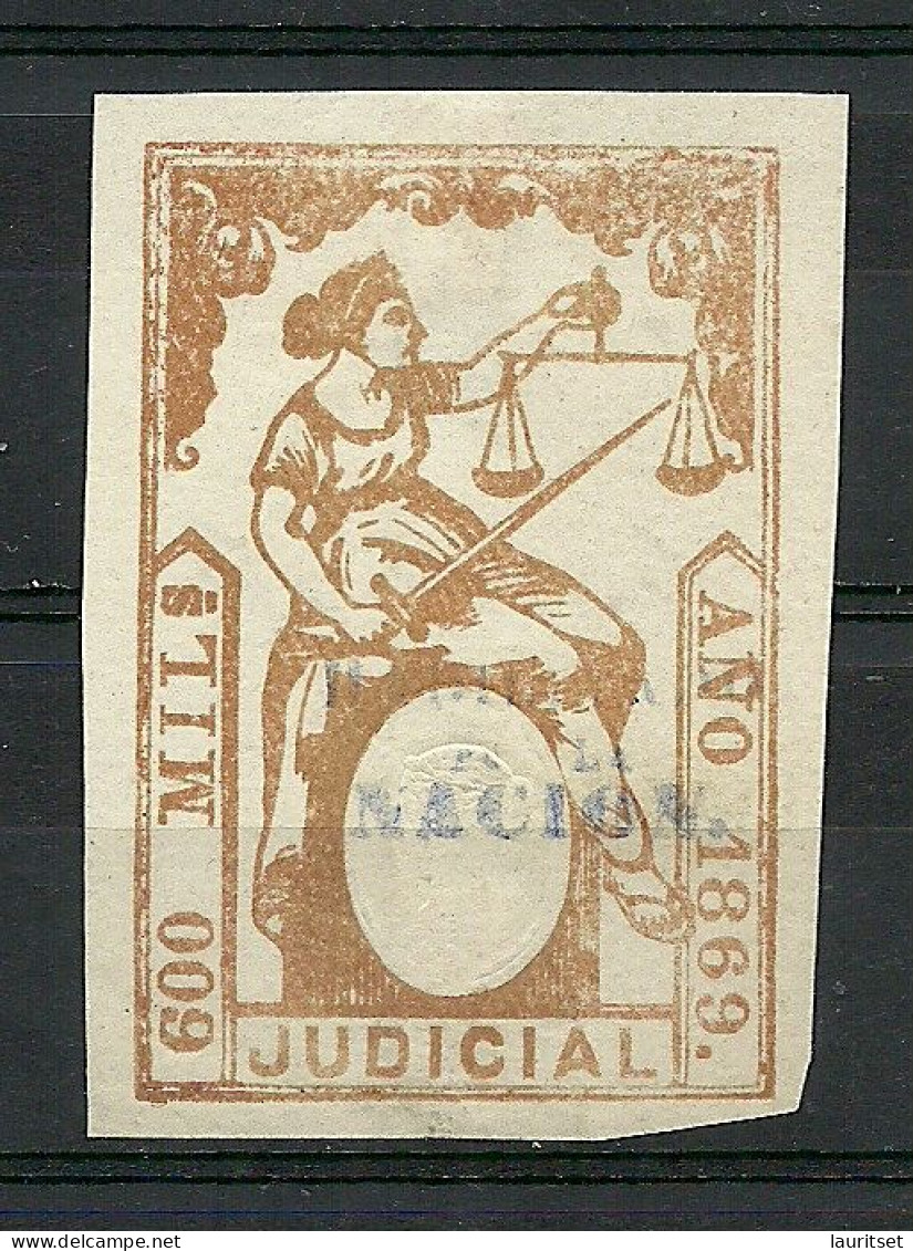 ESPANA Spain 1869 Paper Stamp 600 Mills OPT Habilitade De Nacion Revenue Tax Judicial - Postage-Revenue Stamps