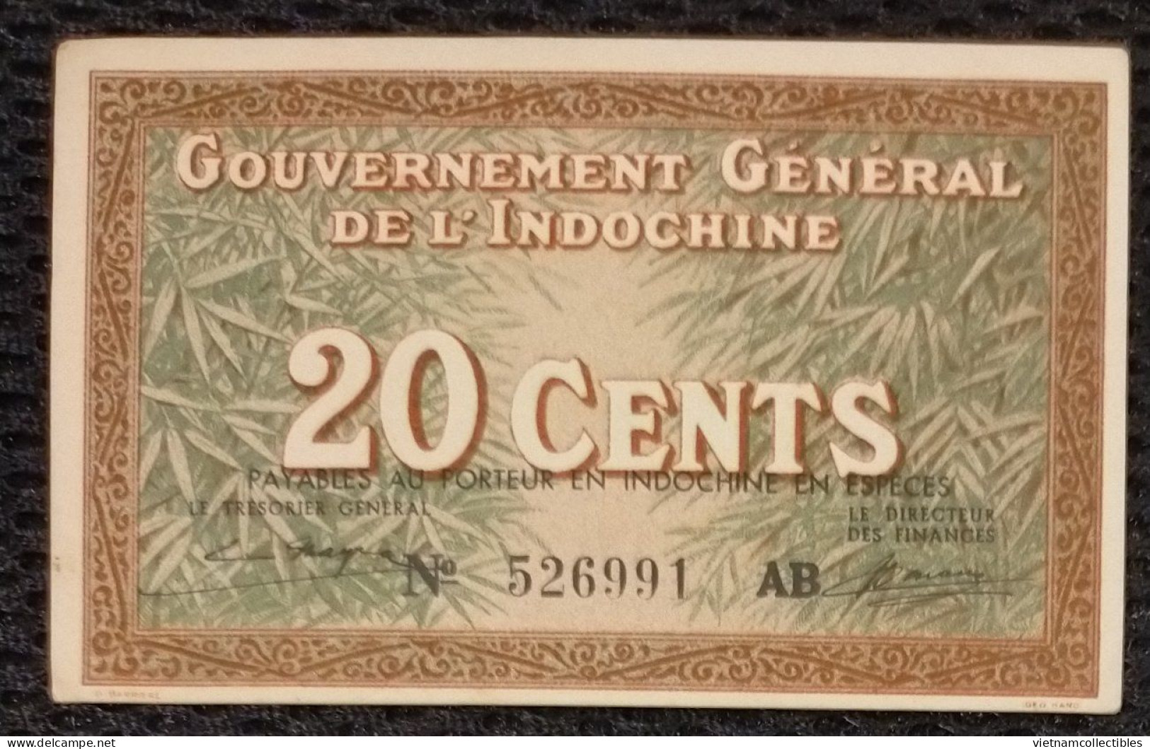 Indochine Indochina Vietnam Viet Nam Laos Cambodia 20 Cents AU Banknote Note 1939 - Pick # 86c / 2 Photos - Indochina