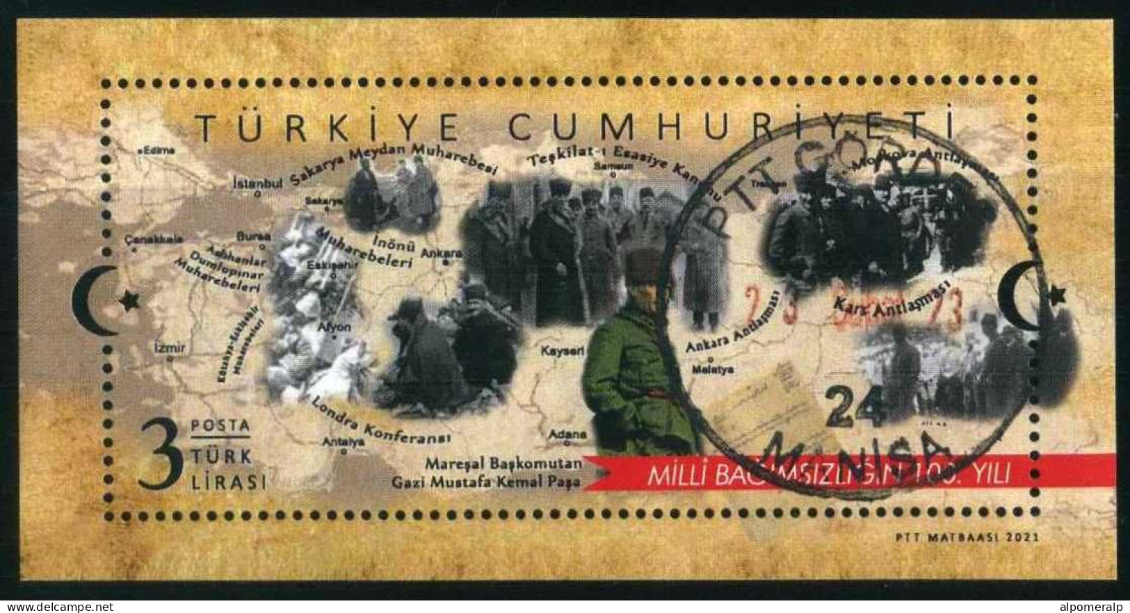 Türkiye 2021 Mi 4623 Centenary Of National Independence | Battle, Military, Map, Treaties [Block 206] - Oblitérés