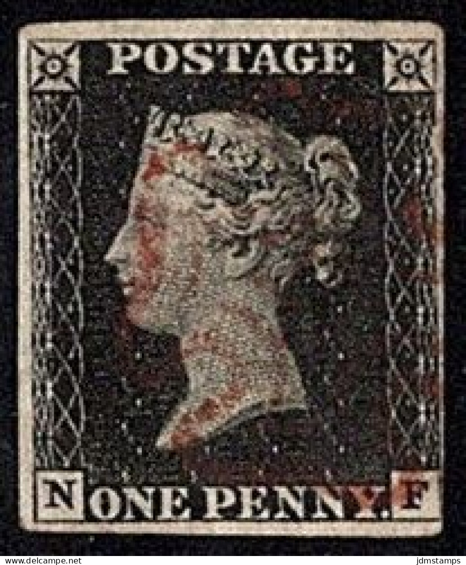 GBR SC #1 U (N,F) 1840 Q Victoria 4 Margins (close @ LR) W/red Cancel CV $375.00 - Used Stamps