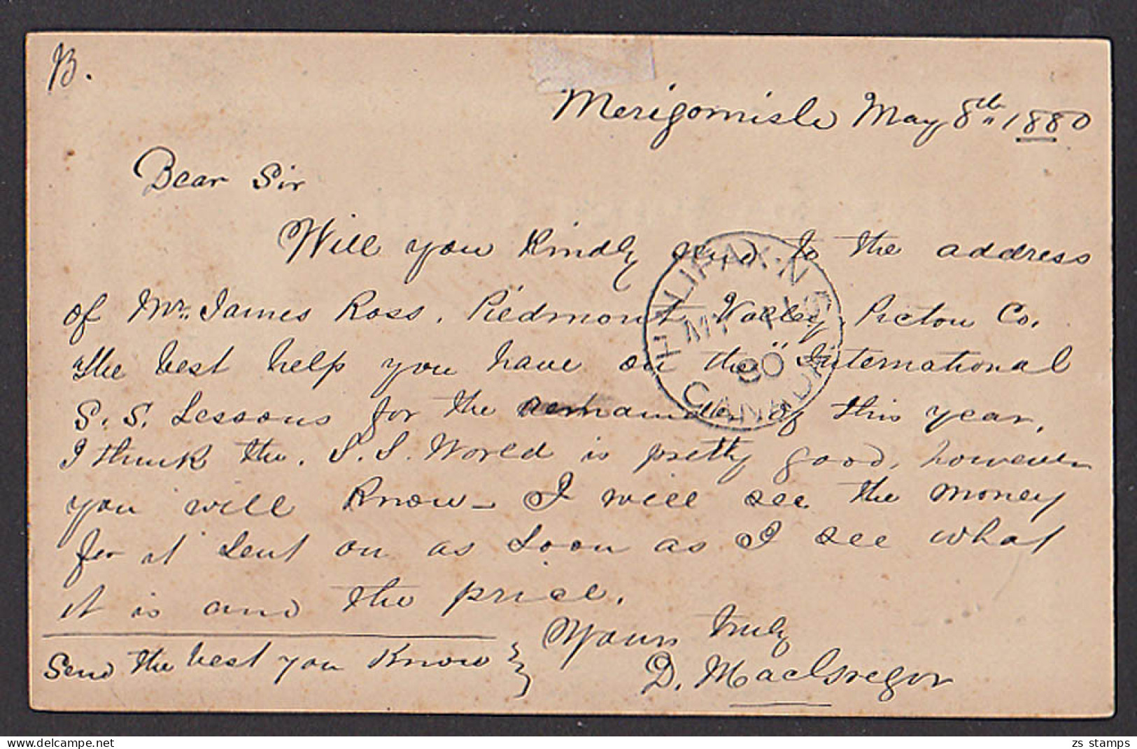 Canada Ganzsache One Cent Gest. Mericonische M. S. Victoria GA Von 1880 HALLIFAX - Lettres & Documents