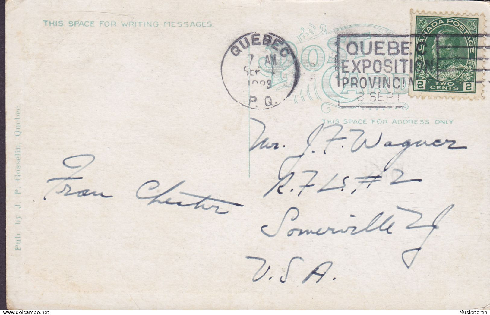 Canada CPA Montmorency Falls, Quebec J. P. Gosselin, Quebec Flamme 'Exposition' QUEBEC 1923 SOMERVILLE - Québec - Les Rivières