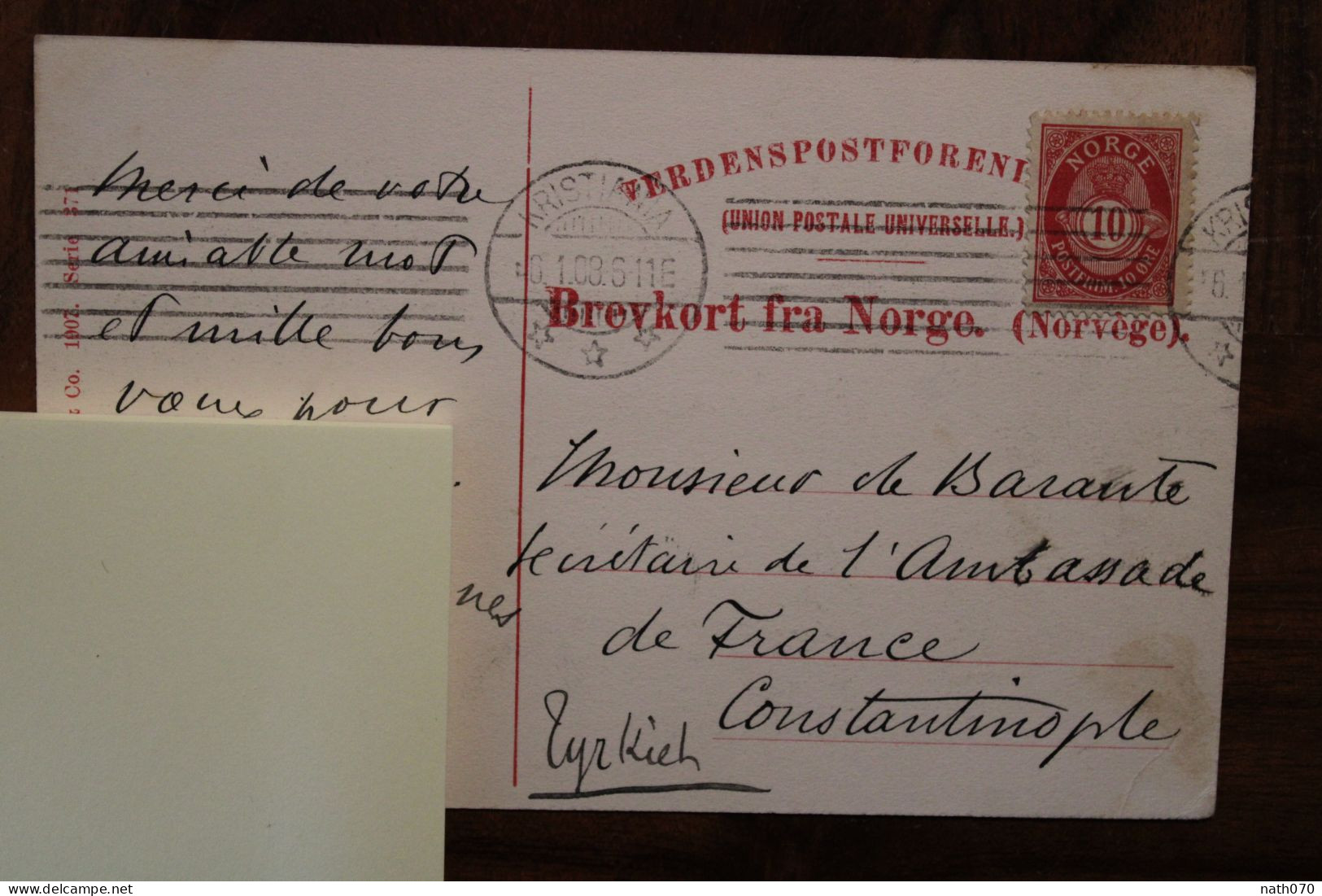 1908 Cpa Ak Kristiania Oslo Norge Norvège Skieuse Ski Voyagée Constantinople Empire Ottoman Turquie Ambassade France - Norvège