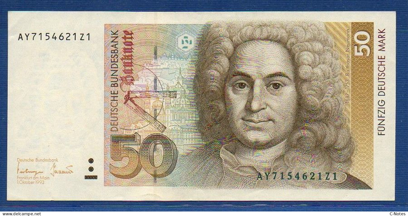 FEDERAL REPUBLIC OF GERMANY - P.40c – 50 Deutsche Mark 1993 AUNC, S/n AY7154621Z1 - 50 DM