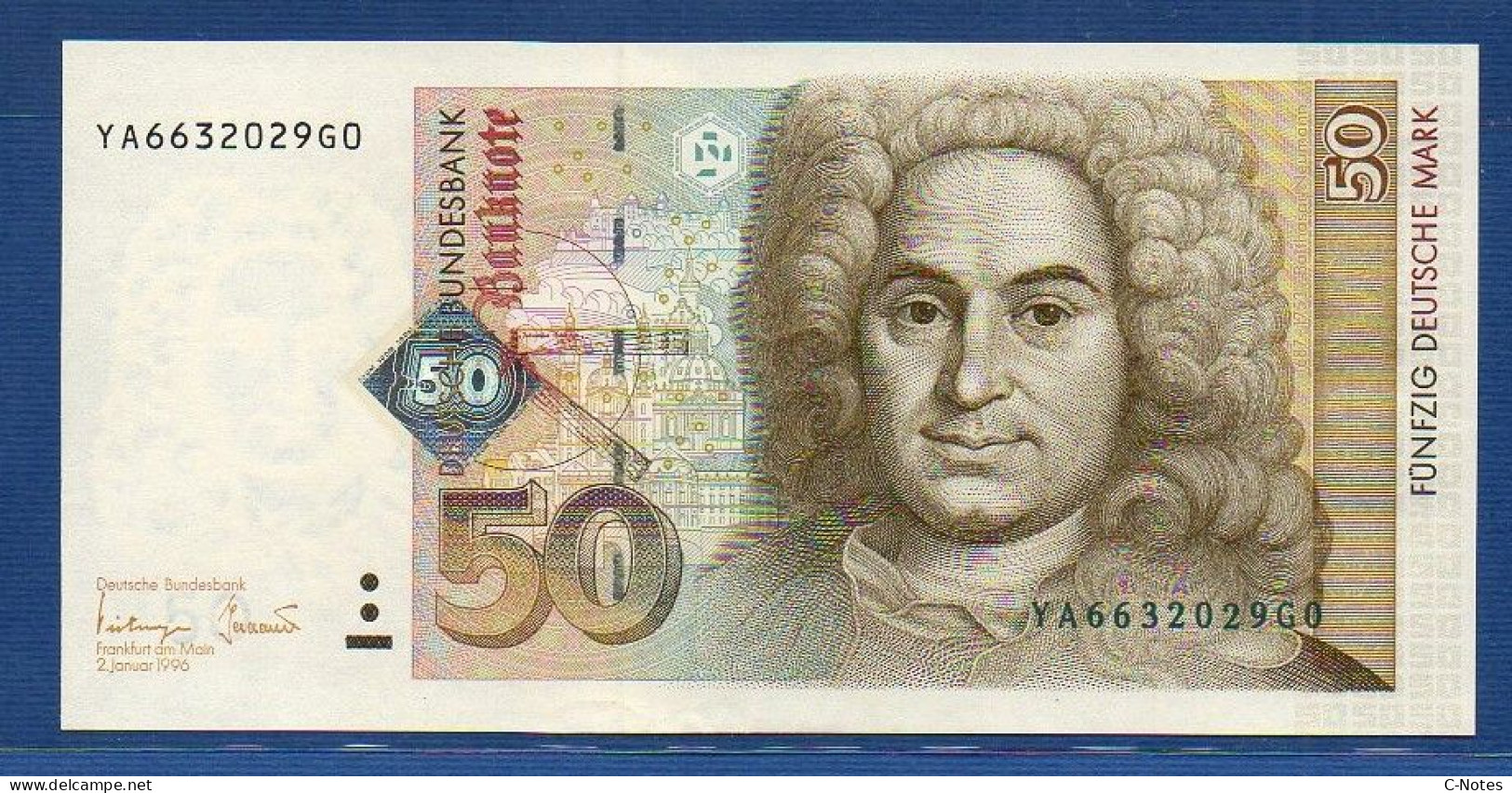 FEDERAL REPUBLIC OF GERMANY - P.45 – 50 Deutsche Mark 1996 UNC, S/n YA6632029G0 - REPLACEMENT - 50 Deutsche Mark