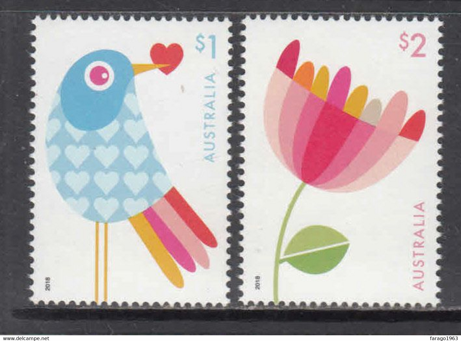 2018 Australia Love Birds Flowers Valentines Complete Set Of 2 MNH @ BELOW FACE VALUE - Mint Stamps