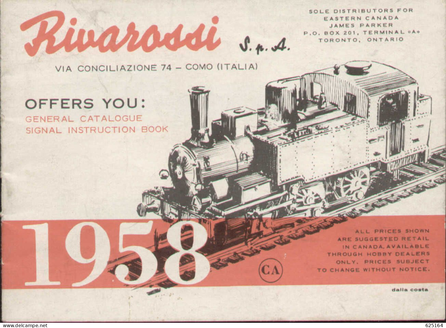 Catalogue RIVAROSSI 1958 Brochure Canadian Edition Prices Canadians $ - Anglais