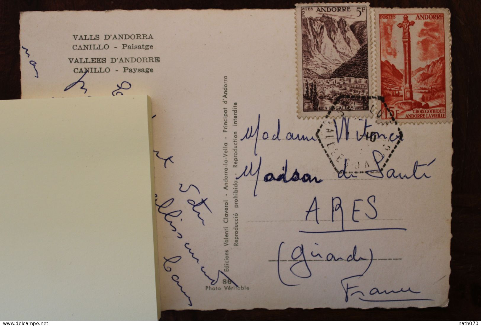 1950's Cpsm Canillo Andorre Cover Vallées D'Andorre Andorra Croix Gothique Les Escaldes - Storia Postale