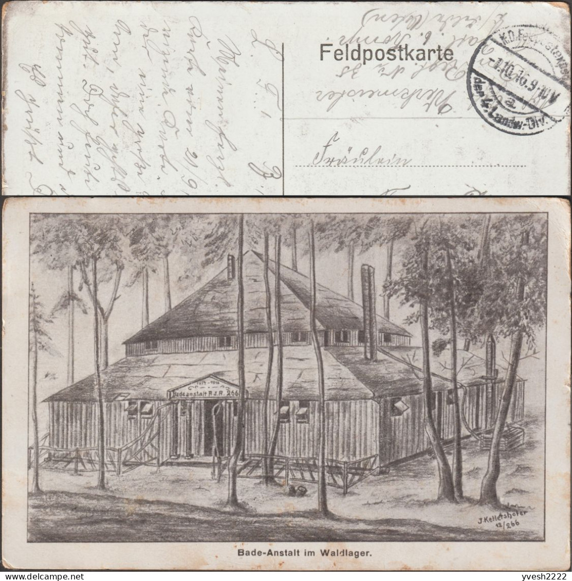 Allemagne 1916. Carte De Franchise Militaire. Etablissement Balnéaire Dans Le Camp Forestier. Construction En Bois - Hydrotherapy