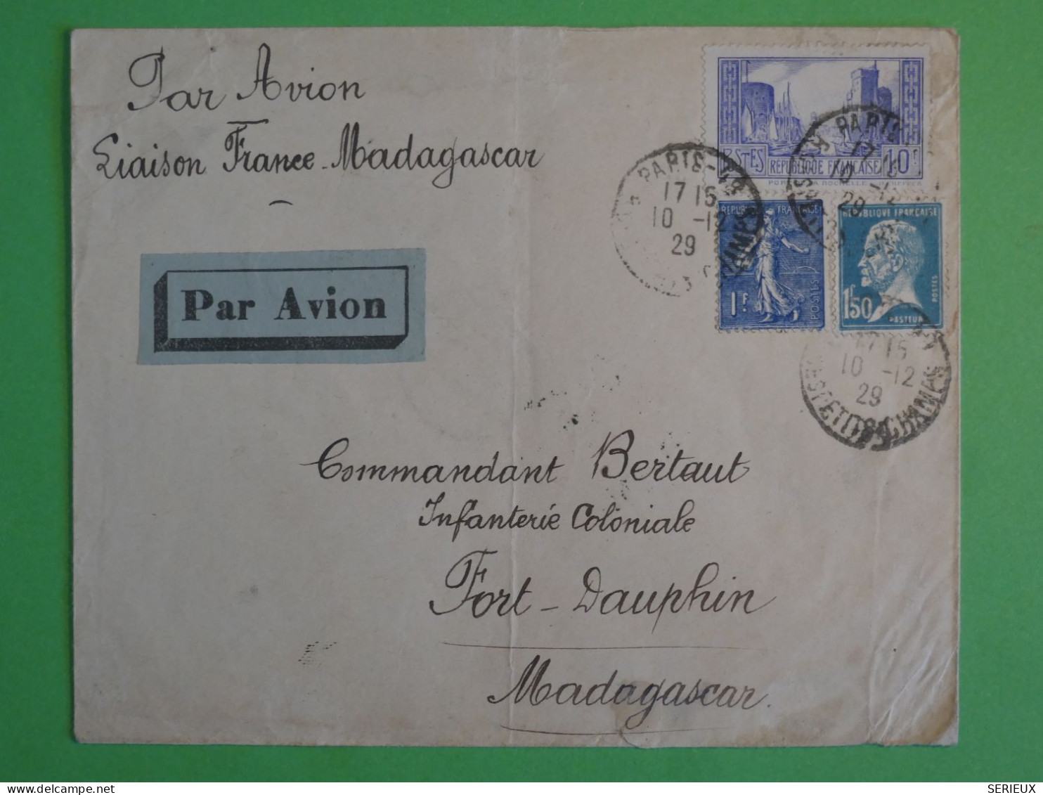 BS4 FRANCE  BELLE    LETTRE   1929  LIAISON PARIS MADAGASCAR ++++AFF. INTERESSANT+ - 1927-1959 Storia Postale