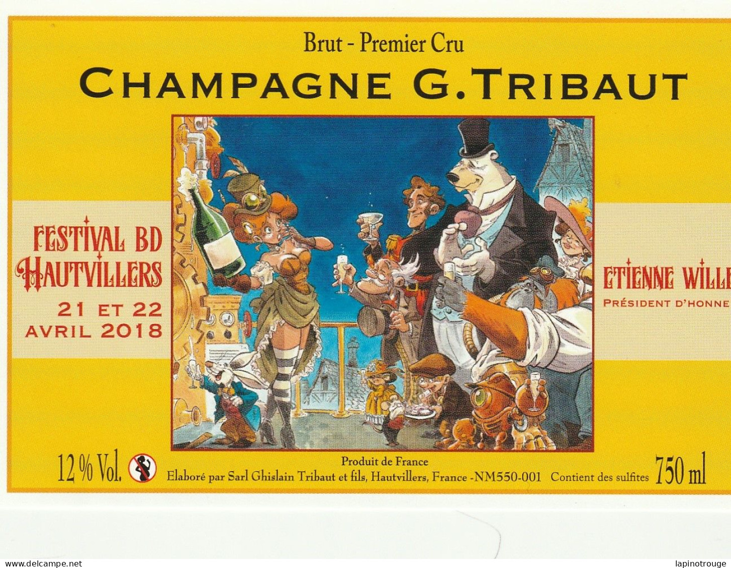 Etiquette Champagne WILLEM Etienne Festival BD Hautvillers 2018 (Les Ailes Du Singe - El Arte De La Mesa