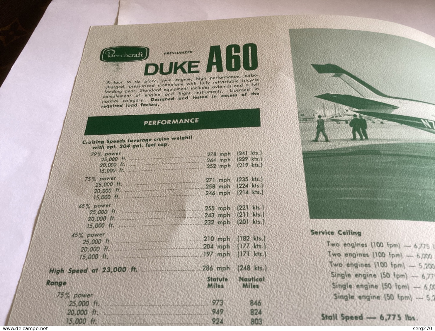 Avion Aviation Beecheraft PRESSURIZIO DUKE AGI 1970 Specifications And Performance OCTOBER 1970 - Transportation