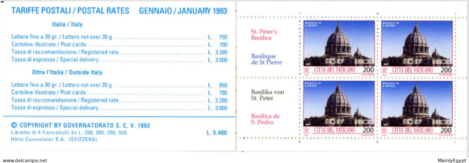 VATICAN Booklet 1993 Complete (4 Panes), Buildings In The Vatican  #F185 - Booklets