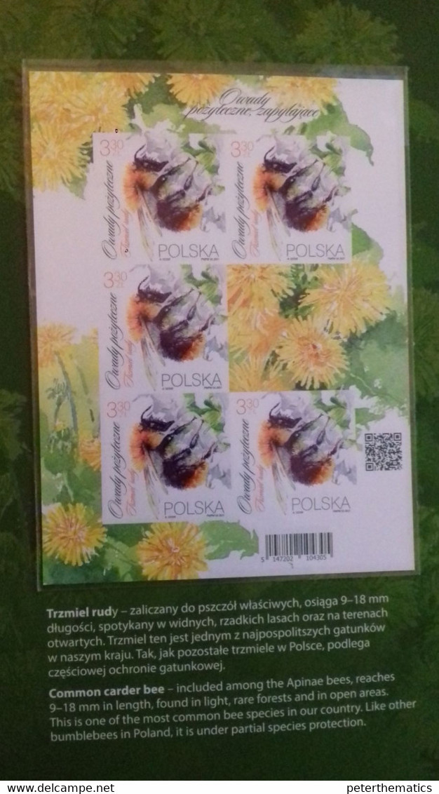 POLAND, 2021, MNH, BENEFICIAL INSECTS, BEES,SPECIAL FOLDER WITH 6 IMPERFORATE SHEETLETS