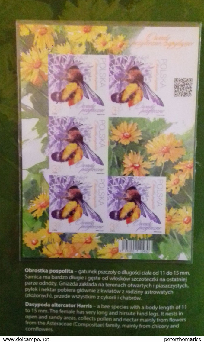 POLAND, 2021, MNH, BENEFICIAL INSECTS, BEES,SPECIAL FOLDER WITH 6 IMPERFORATE SHEETLETS