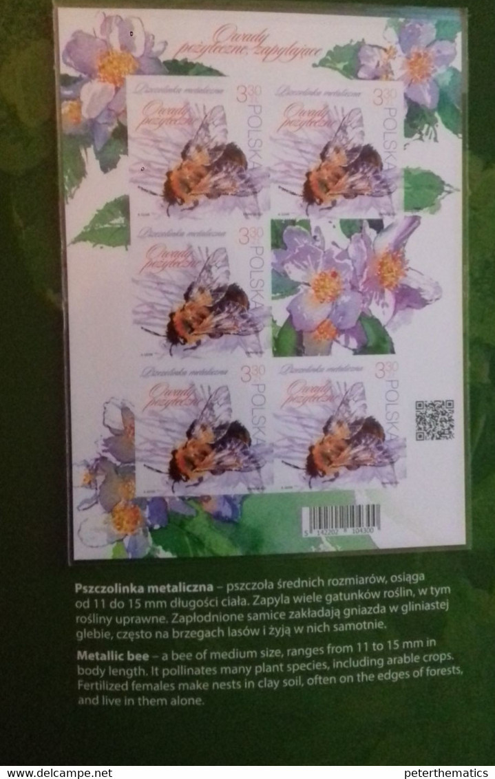 POLAND, 2021, MNH, BENEFICIAL INSECTS, BEES,SPECIAL FOLDER WITH 6 IMPERFORATE SHEETLETS