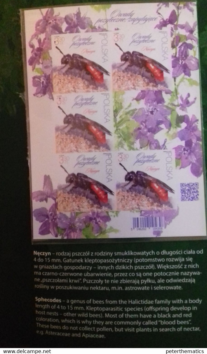 POLAND, 2021, MNH, BENEFICIAL INSECTS, BEES,SPECIAL FOLDER WITH 6 IMPERFORATE SHEETLETS