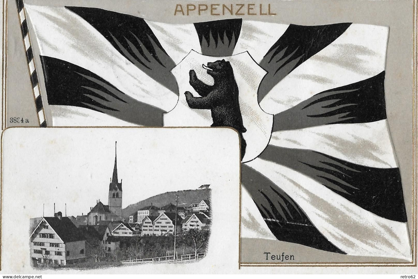 TEUFEN ► Banner-Karte Mit Bild Vom Dorfzentrum Anno 1908 - Teufen