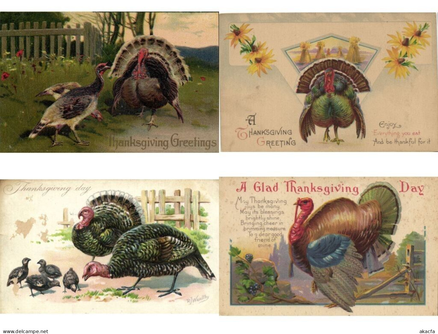 THANKSGIVING TURKEY Mostly EMBOSSED 18 Vintage Postcards Pre-1940 (L6584) - Thanksgiving