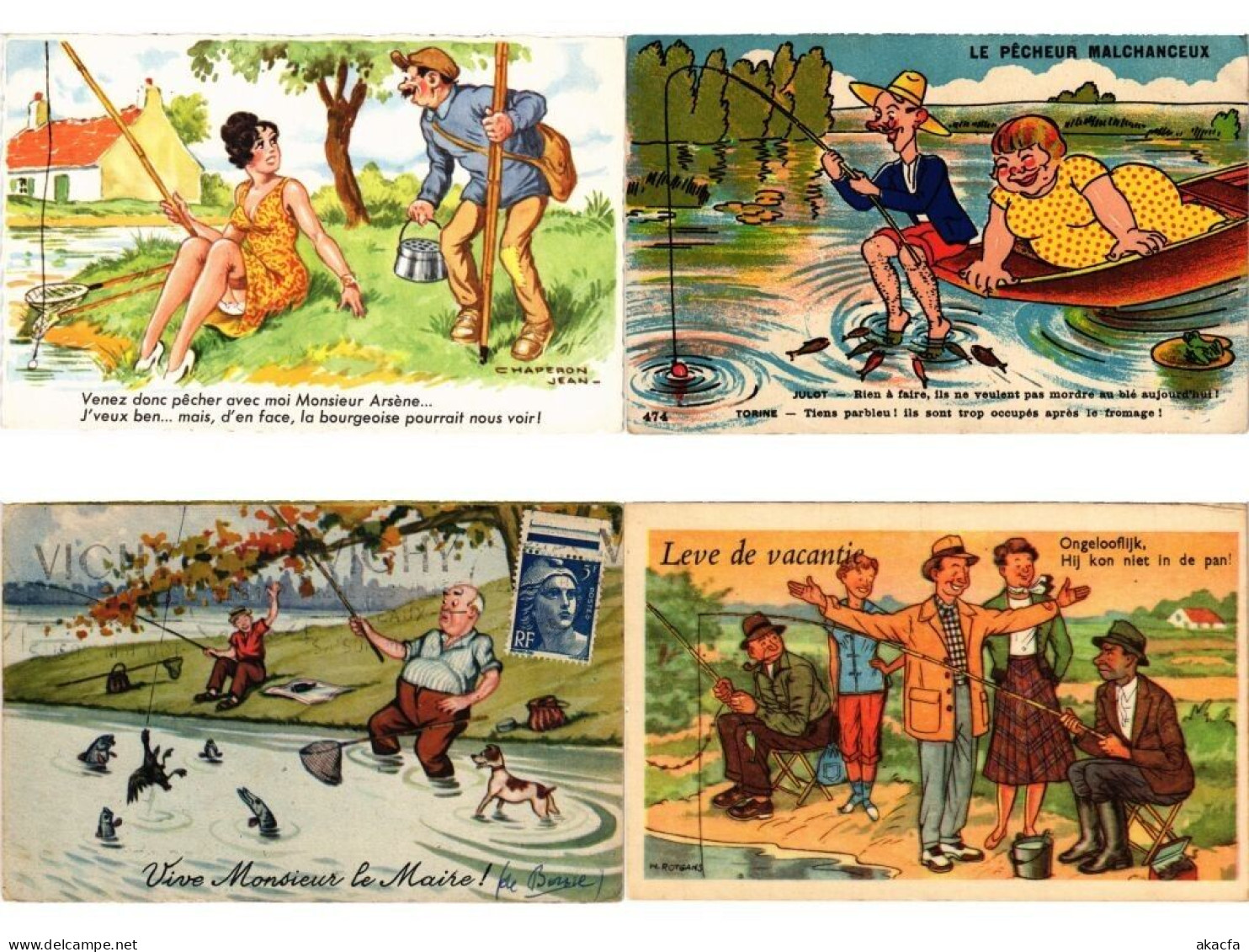 FISHING HUMOR COMIC, 25 Old Postcards Pre-1960 (L6207) - Collections & Lots