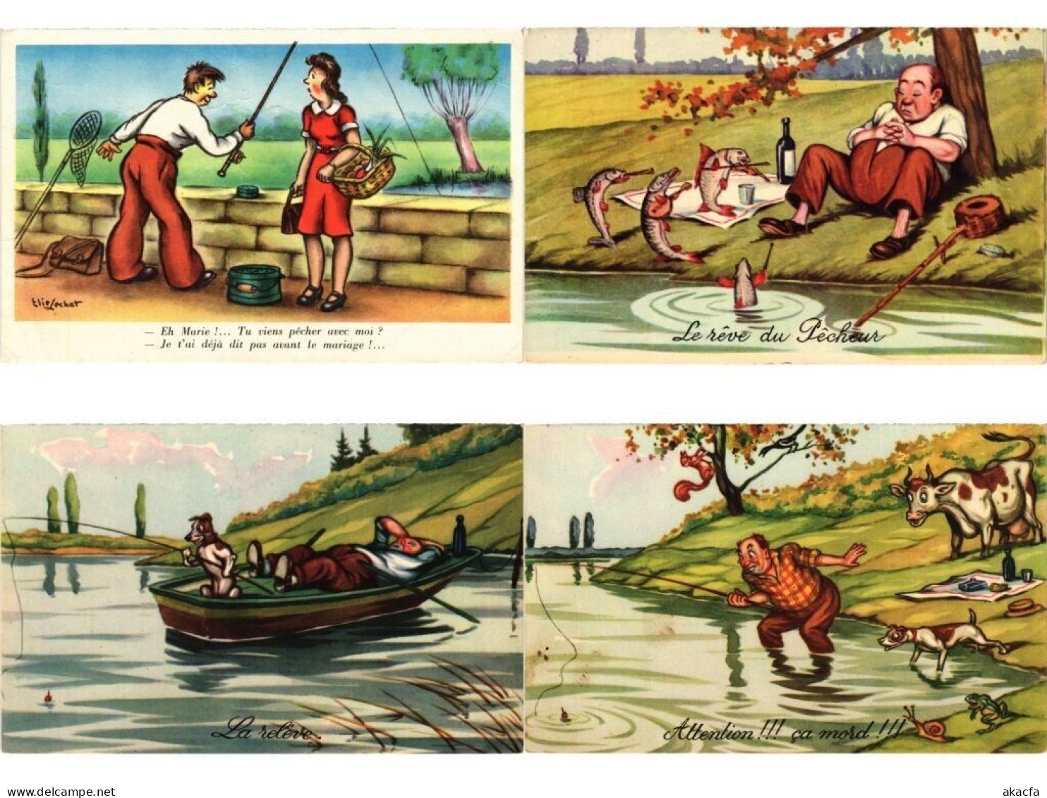 FISHING HUMOR COMIC, 25 Old Postcards Pre-1960 (L6207) - Verzamelingen & Kavels