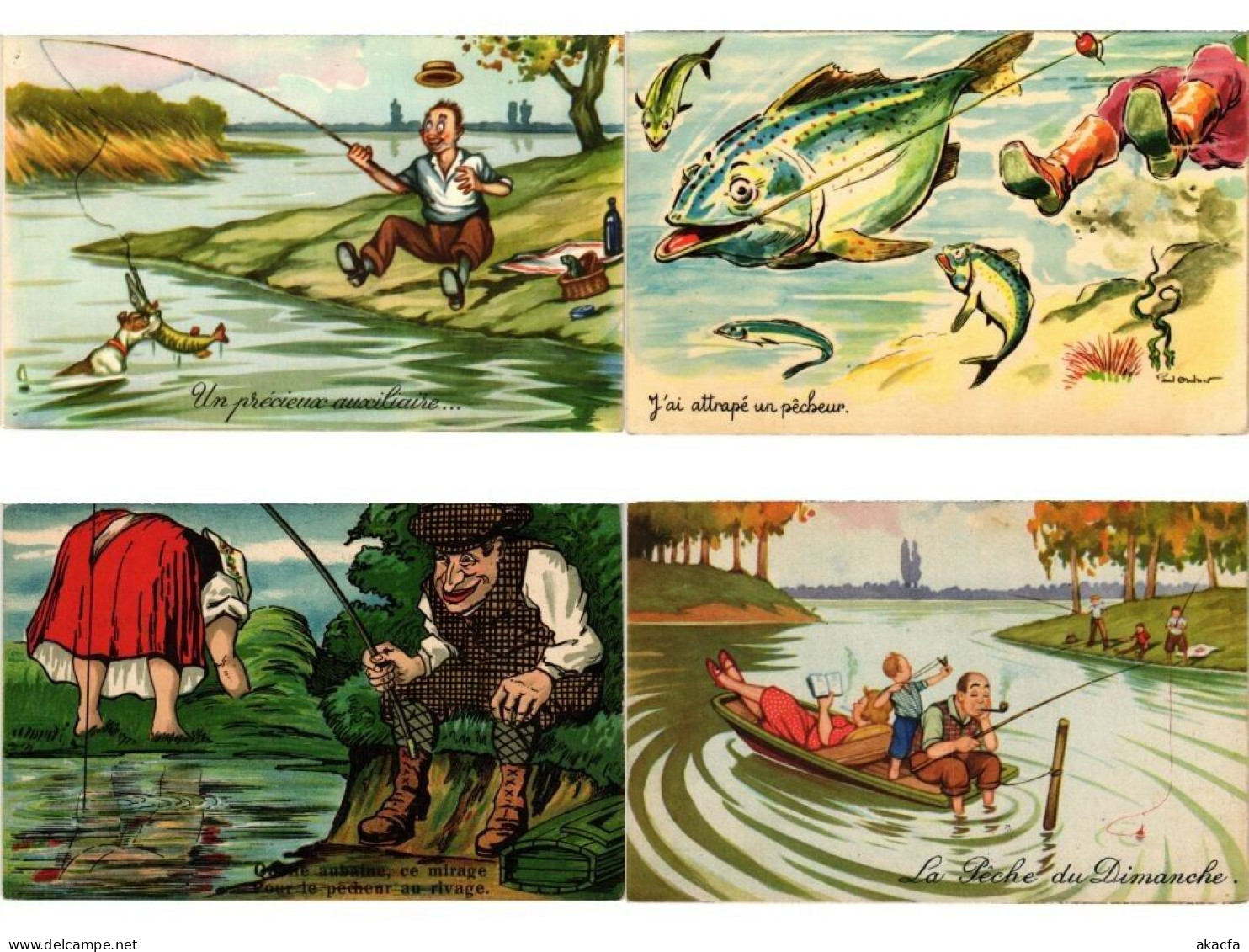 FISHING HUMOR COMIC, 25 Old Postcards Pre-1960 (L6207) - Colecciones Y Lotes