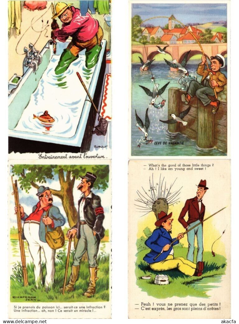 FISHING HUMOR COMIC, 25 Old Postcards Pre-1960 (L6207) - Collections & Lots