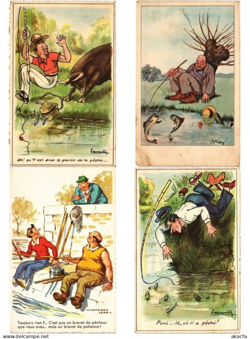 FISHING HUMOR COMIC, 25 Old Postcards Pre-1960 (L6207) - Collections & Lots