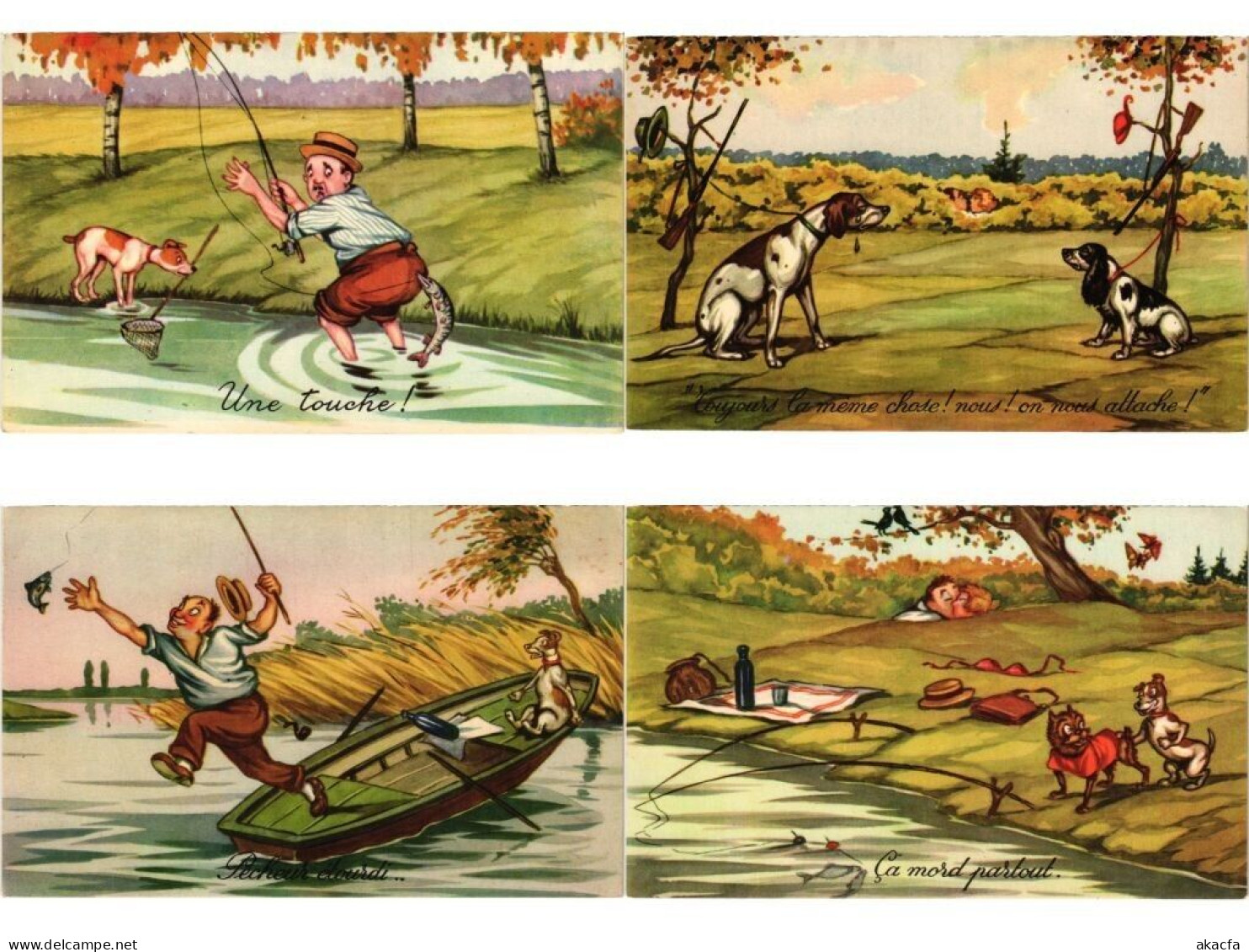 HUNTING FISHING HUMOR COMIC, 33 Old Postcards Pre-1950 (L6206) - Collections & Lots