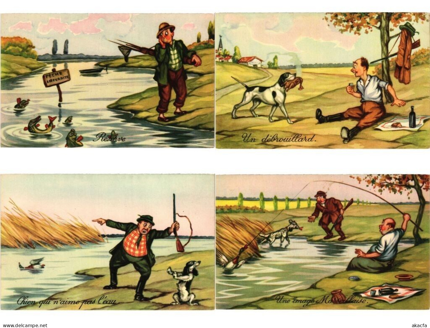 HUNTING FISHING HUMOR COMIC, 33 Old Postcards Pre-1950 (L6206) - Collections & Lots