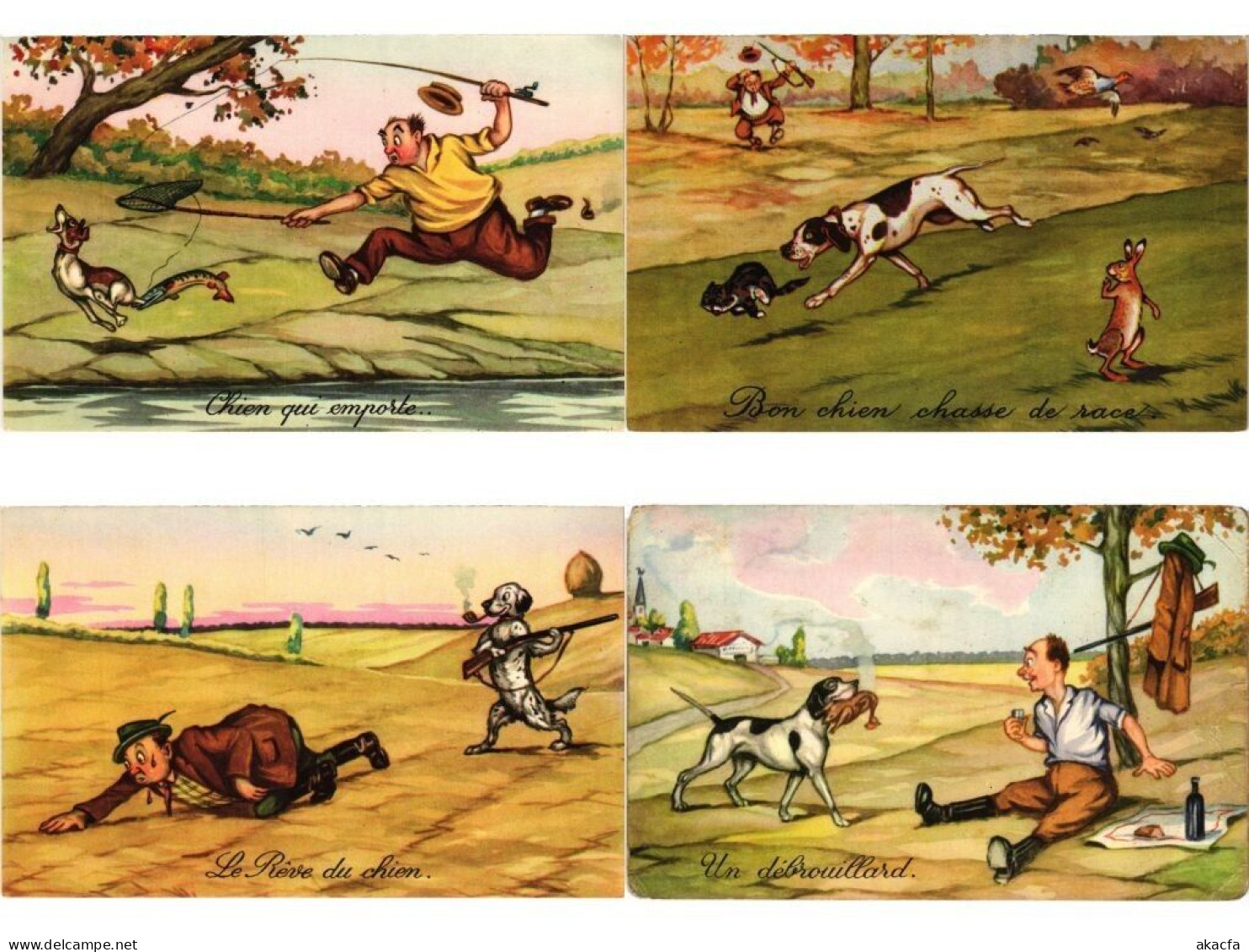 HUNTING FISHING HUMOR COMIC, 33 Old Postcards Pre-1950 (L6206) - Verzamelingen & Kavels