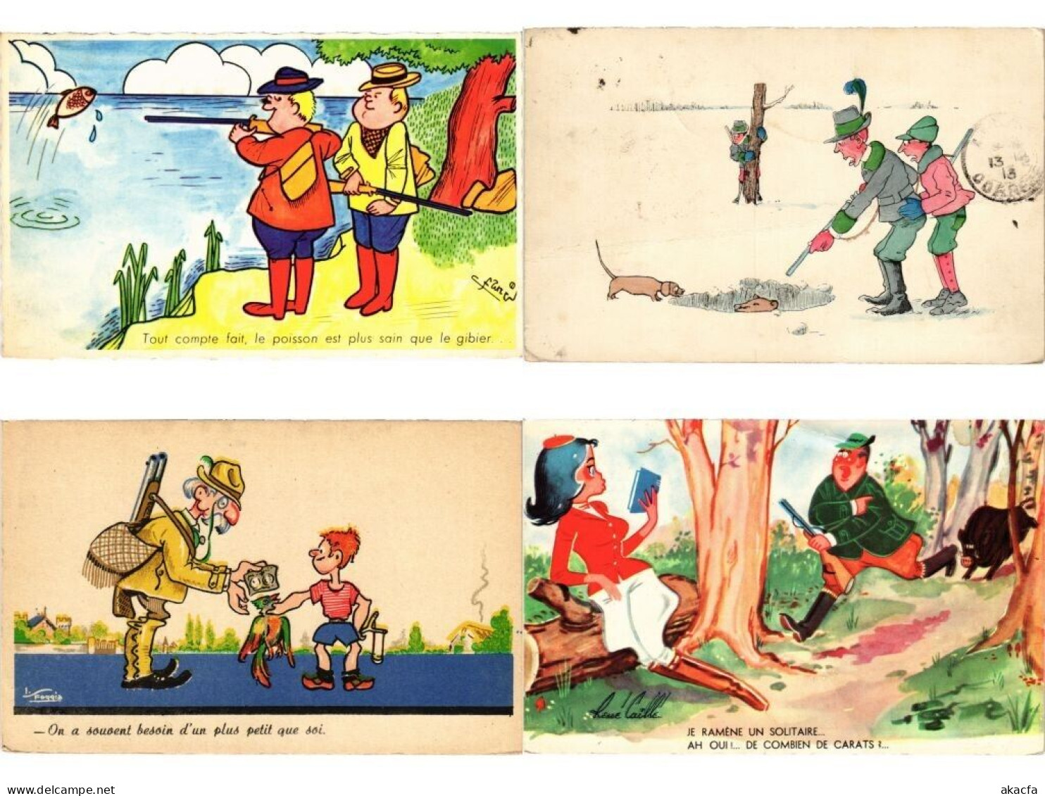HUNTING FISHING HUMOR COMIC, 33 Old Postcards Pre-1950 (L6206) - Collections & Lots