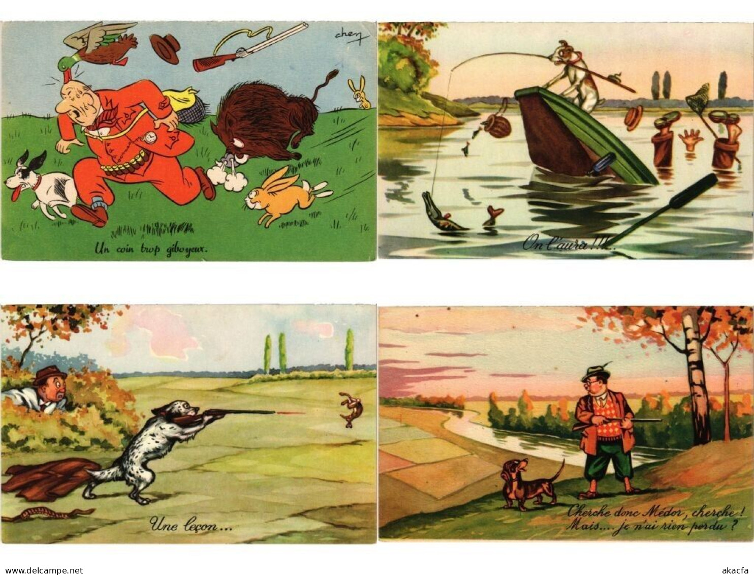 HUNTING FISHING HUMOR COMIC, 33 Old Postcards Pre-1950 (L6206) - Collections & Lots