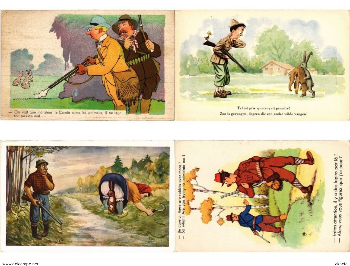 HUNTING FISHING HUMOR COMIC, 33 Old Postcards pre-1950 (L6206)