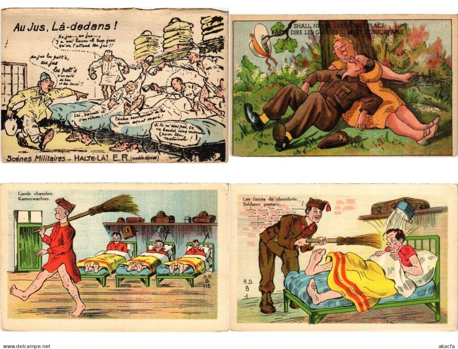 MILITARY HUMOR, 300 Old Postcards Mostly Pre-1950 (L6201) - Collections & Lots