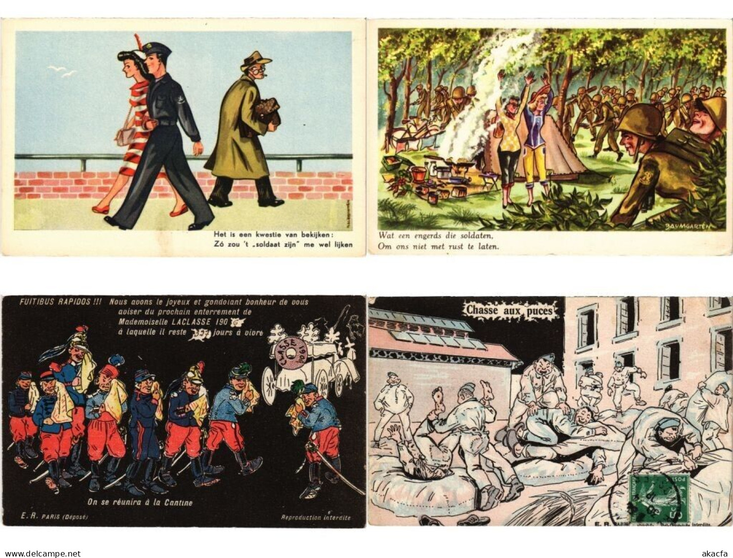 MILITARY HUMOR, 300 Old Postcards Mostly pre-1950 (L6201)