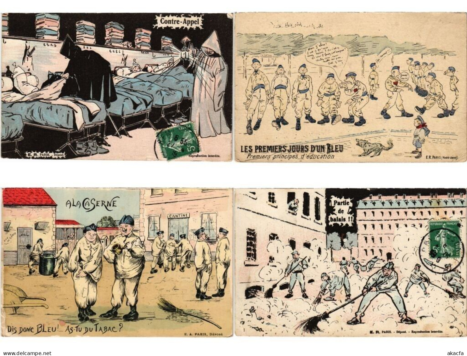 MILITARY HUMOR, 300 Old Postcards Mostly pre-1950 (L6201)