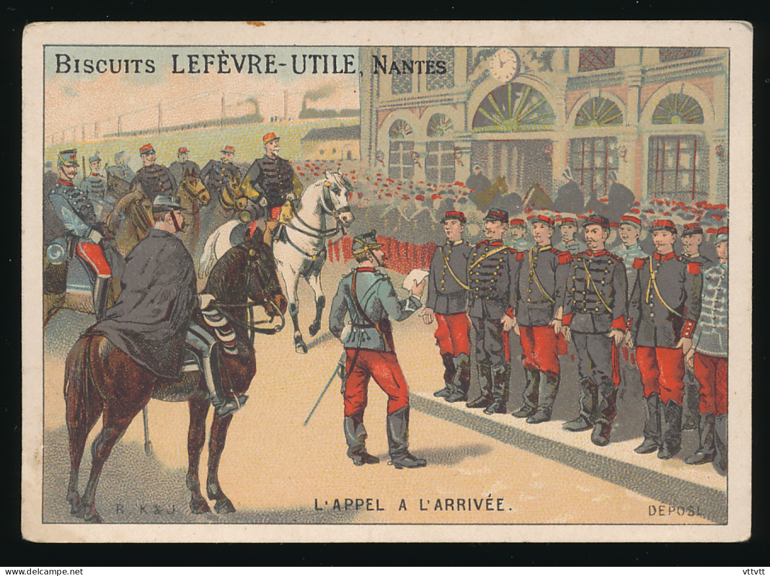 Chromo : Biscuits Lefèvre-Utile, Nantes, LU "L'appel à L'arrivée", Militaria, Soldats, Armée, Militaires, 2 Scans - Lu