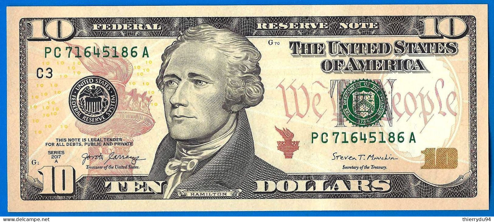 USA 10 Dollars 2017 A Neuf UNC Mint Philadelphia C3 Suffixe A Etats Unis United States Dollar Paypal Bitcoin - United States Notes (1862-1923)