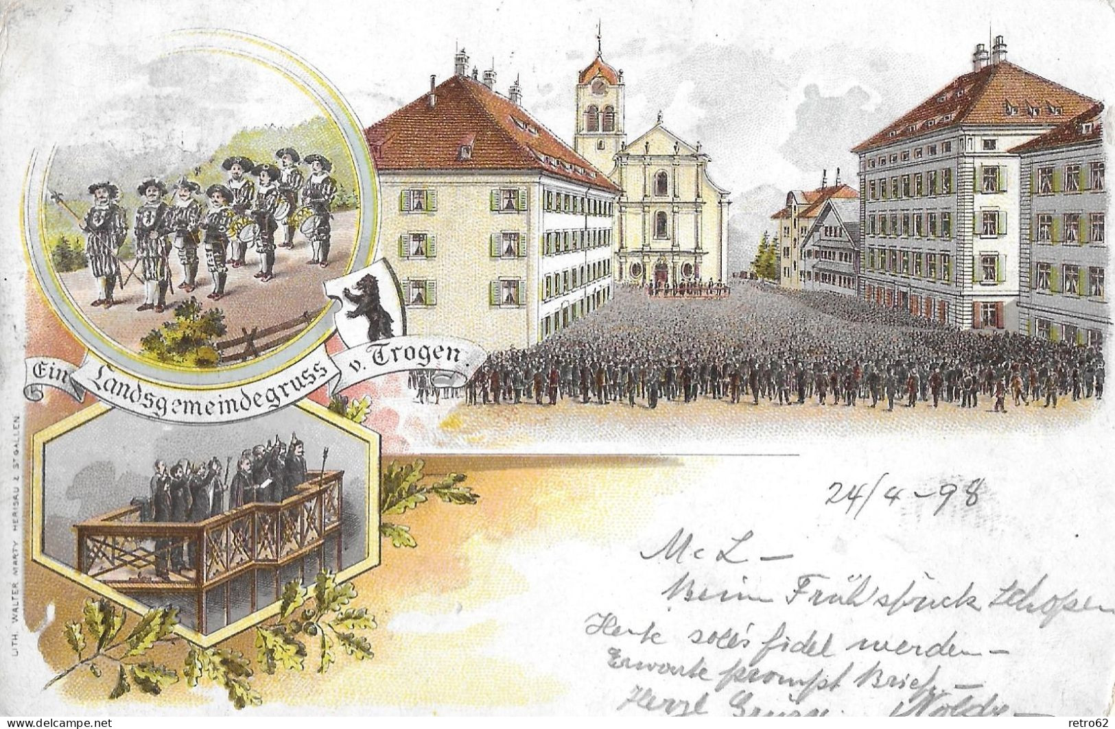 TROGEN ► Mehrbild-Lithokarte Landsgemeinde Von Trogen Anno 1898 - Trogen