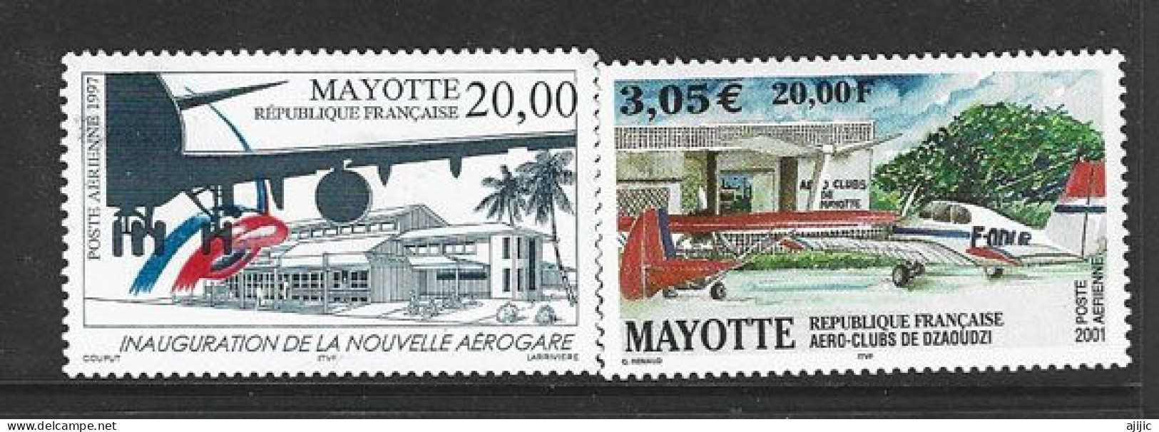 Aéro-Clubs De Mayotte & Aéroport De Mayotte. 2 Timbres Neufs ** Hautes Faciales . Poste Aérienne - Airmail
