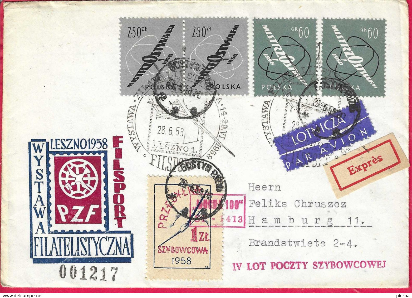 POLAND - ENVELOPE FOR EXPRESS TO HAMBOURG *28.6.58* - Gleitflieger