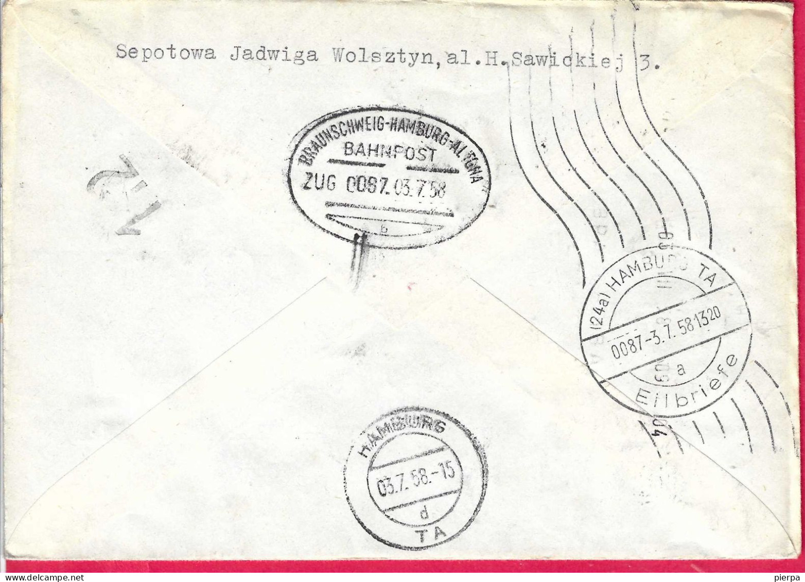 POLAND - ENVELOPE FOR EXPRESS TO HAMBOURG *28.6.58* - Alianti