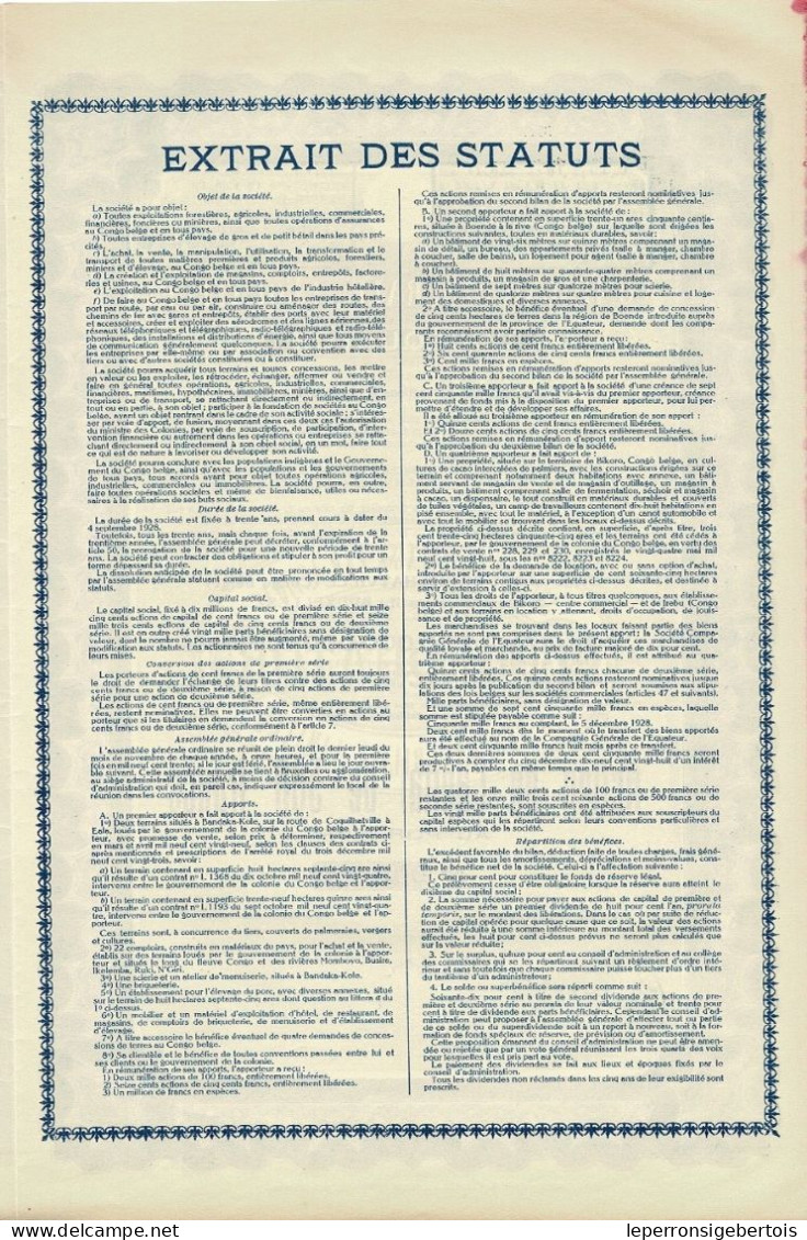 Titre De 1929 - Compagnie Générale De L'Equateur - COGEQUATOR -Société Congolaise Par Actions à Reponsabilité Limitée - - Afrika