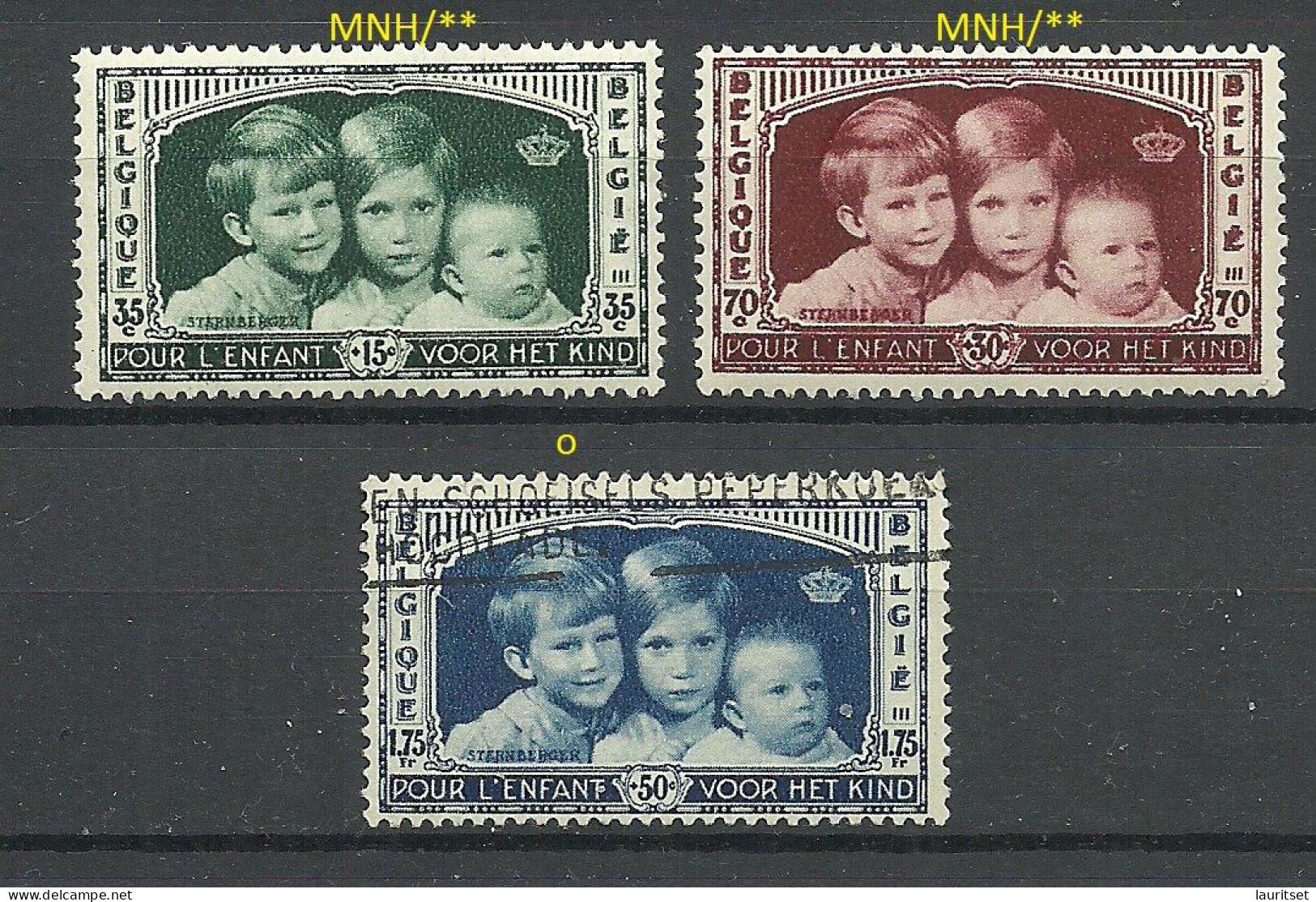 BELGIEN Belgium 1935 Michel 396 - 398 MNH/o - Sonstige & Ohne Zuordnung