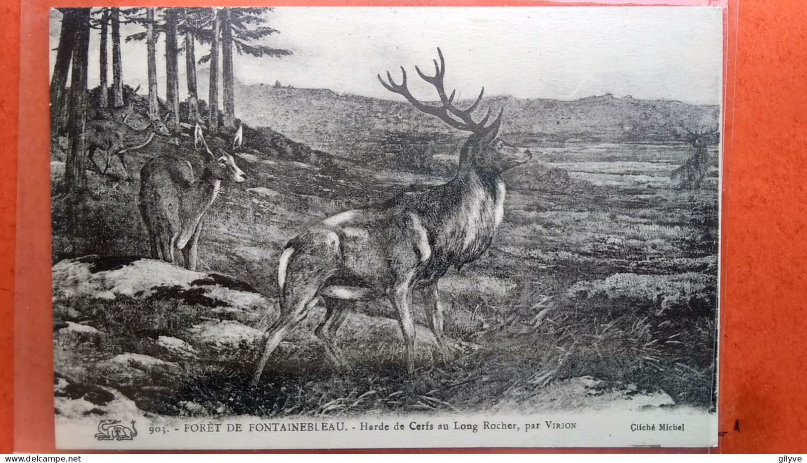 Cpa.(77) Forêt De Fontainebleau. Harde De Cerfs Au Long Rocher, Par Virion.  (AF.148) - Chasse
