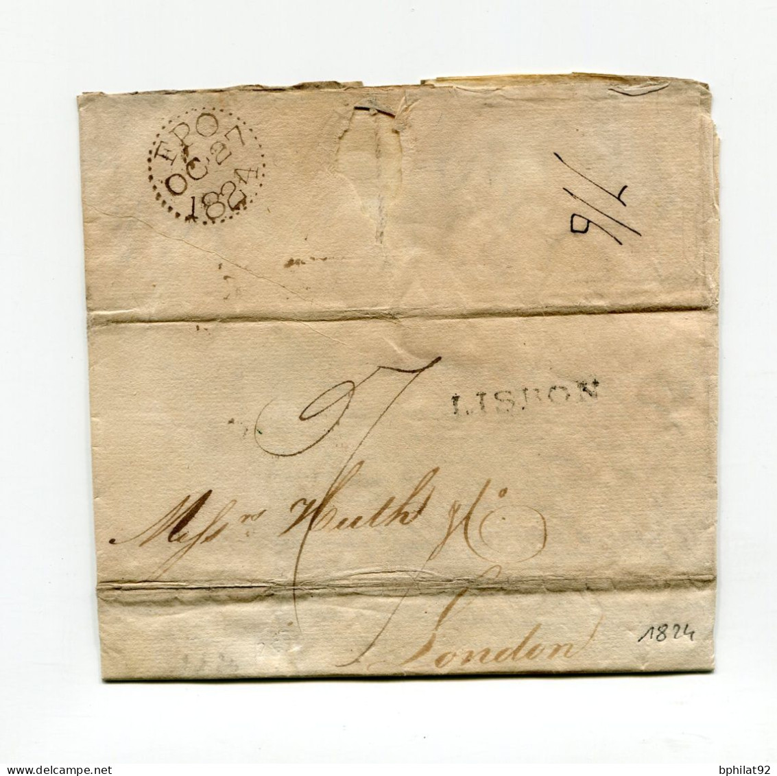 !!! PORTUGAL, LETTRE DE LISBONNE DE 1824 POUR LONDRES - ...-1853 Prephilately