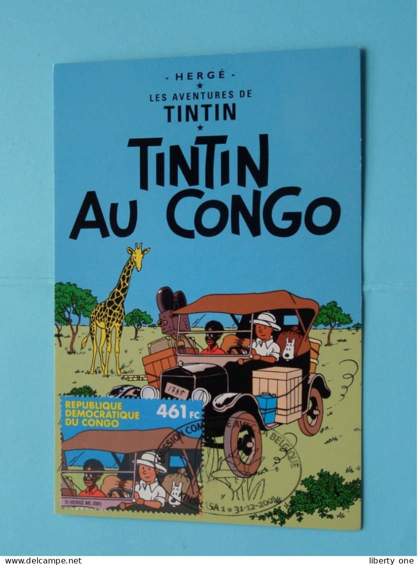 TINTIN Au CONGO ( 070 ) FDC 2001 Kinshasa ( Zie Scans ) Hergé / Moulinsart ( Postkaart / FDC ) ! - Bandes Dessinées